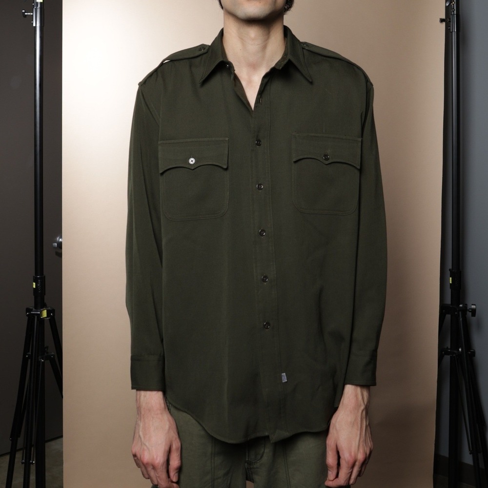 Polo Ralph Lauren Utility Army Shirt Olive Green Wool Button Down Long Sleeve M